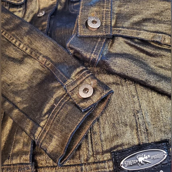 PARASUCO Gold Shimmer Denim Jean Jacket Metallic Finish Size Large - Picture 8 of 15